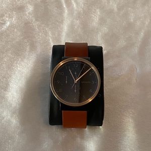 Brown leather watch, Skagen Gold and Black face